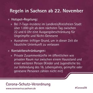 Regeln 1 in Sachsen ab 22.11.2021